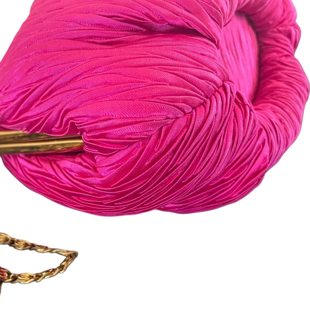 CARLA MARCHI | Pink Vintage Pleated Clutch / Evening Bag w Kisslock & Chain - Picture 9 of 13